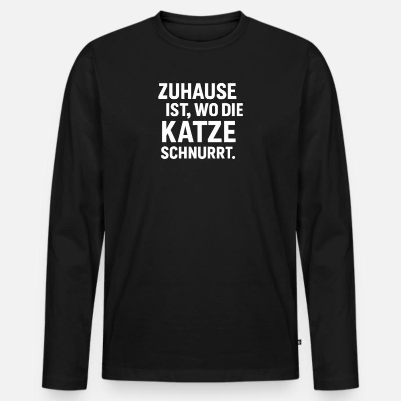 Zuhause ist, wo Katze schnurrt - Männer Premium Bio Langarmshirt - Schwarz