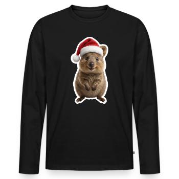 Laechelndes Quokka mit Weihnachtsmuetze - Männer Premium Bio Langarmshirt - Schwarz - Vorne - Nico (187cm)