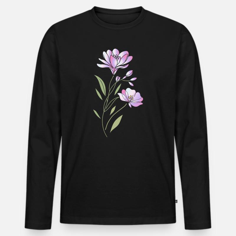Freesien Blumen Illustration  - Männer Premium Bio Langarmshirt - Schwarz