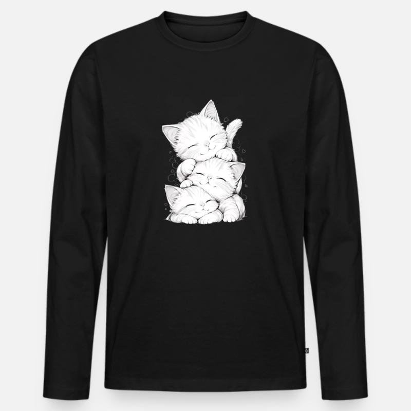 Schlafende Kätzchen-Trio - Männer Premium Bio Langarmshirt - Schwarz