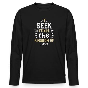 Seek first the kingdom of God - Men's Premium Organic Long Sleeve Shirt - black - Front - Nico (187cm)