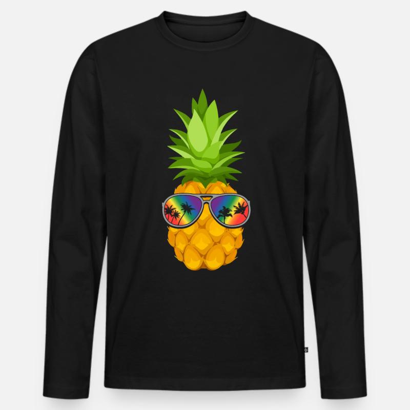 Blume Ananas mit Sonnenbrille Hawaii - Männer Premium Bio Langarmshirt - Schwarz