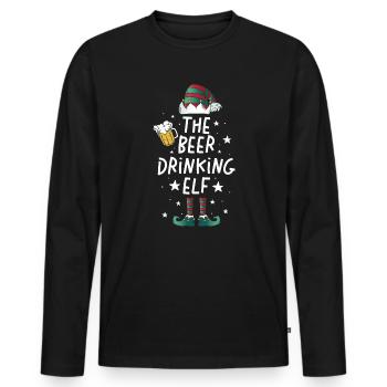 Christmas Beer Men The Beer Drinking Elf - Men's Premium Organic Long Sleeve Shirt - black - Front - Nico (187cm)