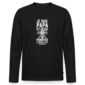 Papa Pompier Crâne – Ça Déchire Grave ! - T-shirt manches longues Premium bio Homme - noir - Devant - Nico (187cm)