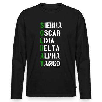 Soldat. Soldaten. Bundeswehr. Bundesheer. - Männer Premium Bio Langarmshirt - Schwarz - Vorne - Nico (187cm)