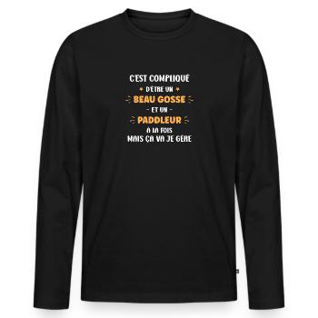 Compliqué beau gosse et paddleur - T-shirt manches longues Premium bio Homme - noir - Devant - Nico (187cm)