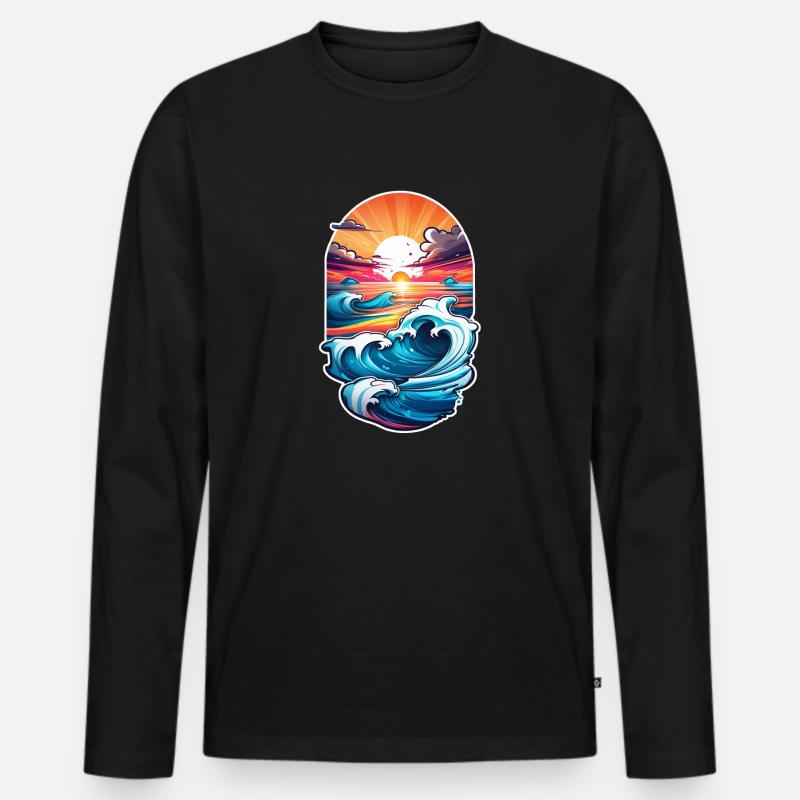 Wave - Sommer - Urlaub - Männer Premium Bio Langarmshirt - Schwarz