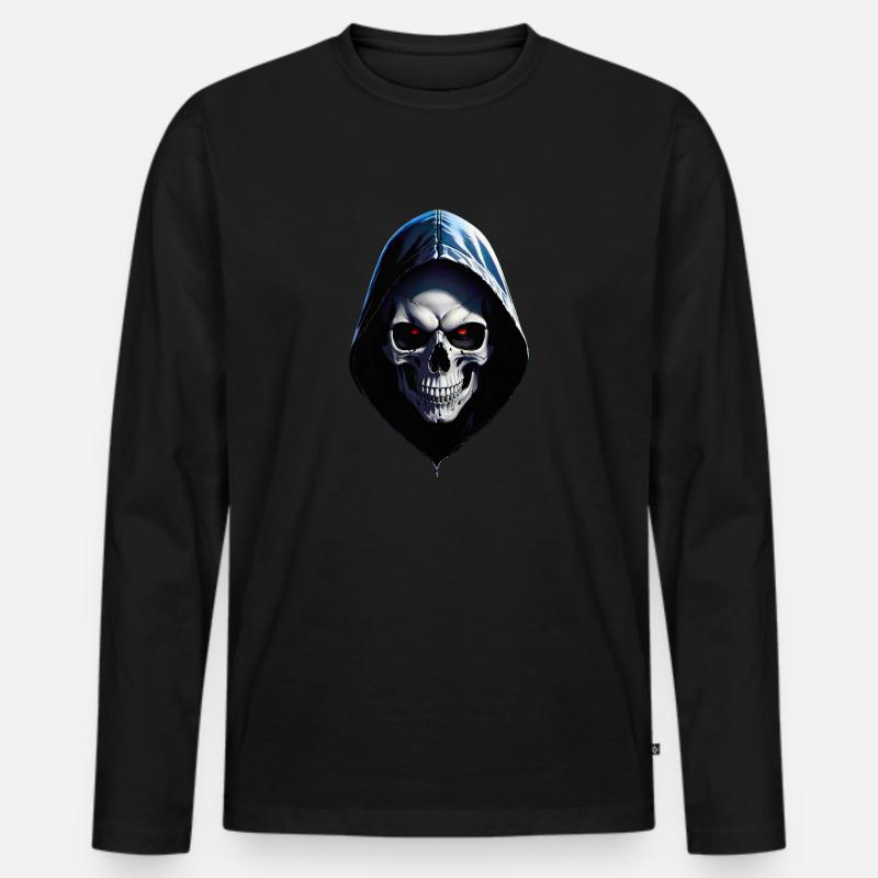 Schädel mit Kapuze - Männer Premium Bio Langarmshirt - Schwarz