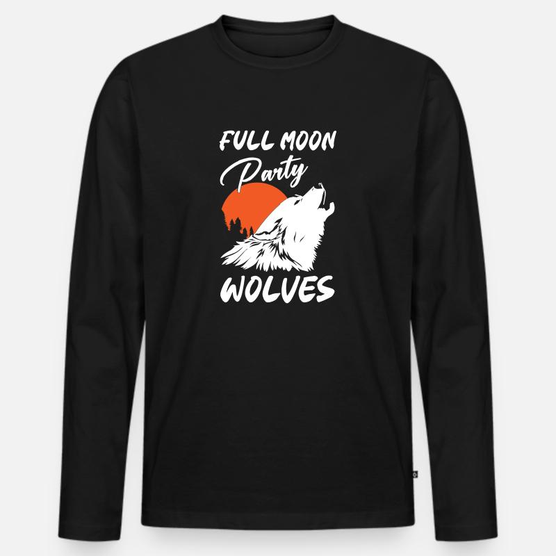 Full Moon Party Wolves - Männer Premium Bio Langarmshirt - Schwarz
