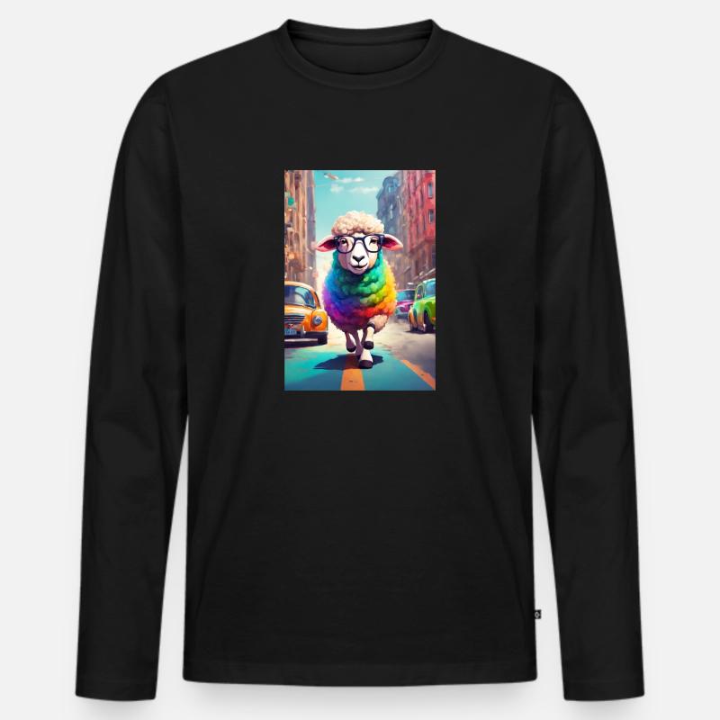 Buntes Stadtschaf - Männer Premium Bio Langarmshirt - Schwarz