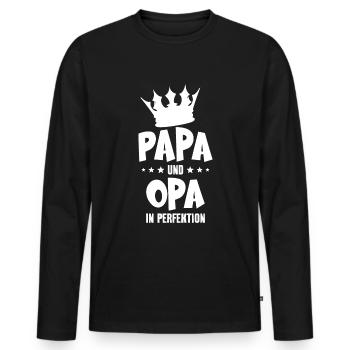 PAPA OPA SPRUCH - Männer Premium Bio Langarmshirt - Schwarz - Vorne - Nico (187cm)