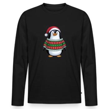 Weihnachtspinguin mit Weihnachtsmütze - Männer Premium Bio Langarmshirt - Schwarz - Vorne - Nico (187cm)