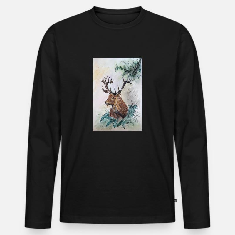 Hirsch Deer - Männer Premium Bio Langarmshirt - Schwarz