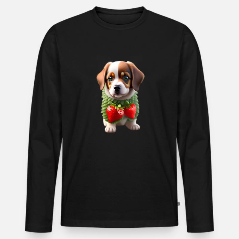 Hund mit Erdbeeren - Männer Premium Bio Langarmshirt - Schwarz