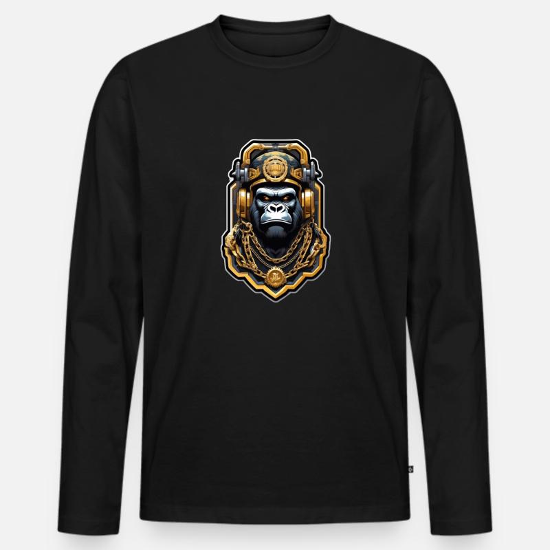 Gorilla mit Goldkette - Männer Premium Bio Langarmshirt - Schwarz