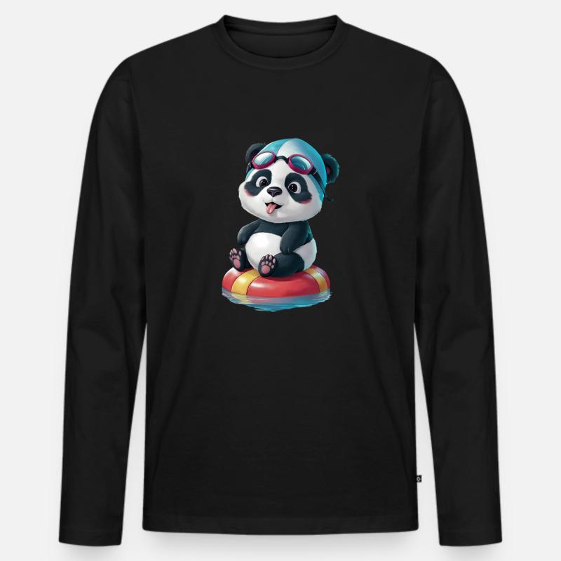 Pandas Schwimmabenteuer! - Männer Premium Bio Langarmshirt - Schwarz