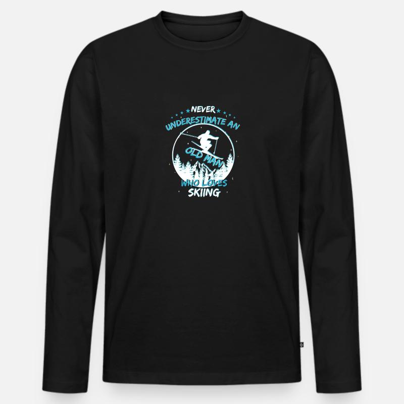 Alter Mann auf Ski - Männer Premium Bio Langarmshirt - Schwarz