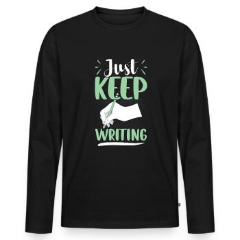 Just Keep Writing - Écrivain Auteur - T-shirt manches longues Premium bio Homme - noir - Devant - Nico (187cm)