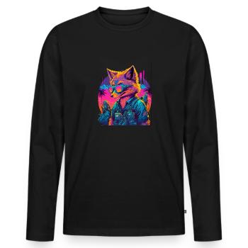 Retro Futuristic Synthwave Fox - Männer Premium Bio Langarmshirt - Schwarz - Vorne - Nico (187cm)