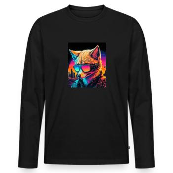 Retro Futuristic Synthwave Fox - Männer Premium Bio Langarmshirt - Schwarz - Vorne - Nico (187cm)