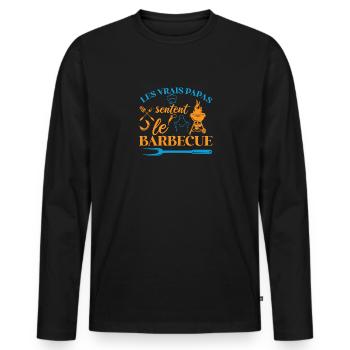Papa Barbecue Apéro Fête des Pères Anniversaire - T-shirt manches longues Premium bio Homme - noir - Devant - Nico (187cm)