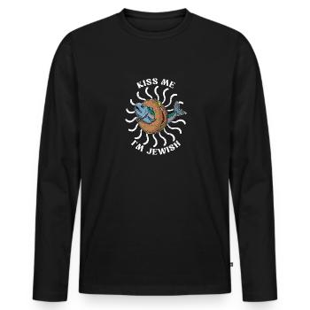 Jüdische Küche Gericht Koscher Lachs Bagel - Männer Premium Bio Langarmshirt - Schwarz - Vorne - Nico (187cm)