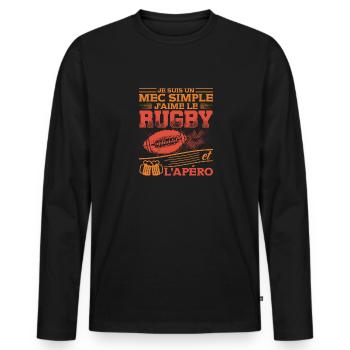 Mec Simple J'aime le Rugby et L'apéro Humour Apéro - T-shirt manches longues Premium bio Homme - noir - Devant - Nico (187cm)