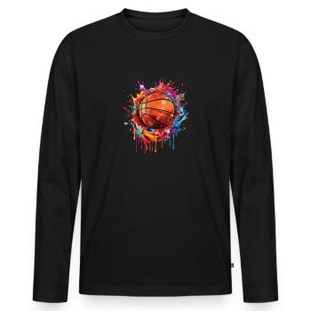 Ballon De Basket Basketteur Rétro Basketball - T-shirt manches longues Premium bio Homme - noir - Devant - Nico (187cm)
