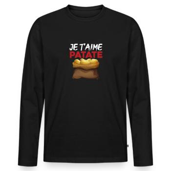 Saint Valentin Anniversaire Je T'aime Patate Drôle - T-shirt manches longues Premium bio Homme - noir - Devant - Nico (187cm)
