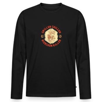 Grillmeister Rindfleisch Grill Smoker Barbecue - Männer Premium Bio Langarmshirt - Schwarz - Vorne - Nico (187cm)