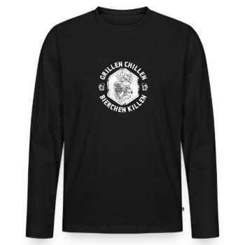 Grillmeister Rindfleisch Grill Smoker Barbecue - Männer Premium Bio Langarmshirt - Schwarz - Vorne - Nico (187cm)