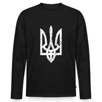 Drapeau ukrainien avec les armoiries de l’Ukraine - T-shirt manches longues Premium bio Homme - noir - Devant - Nico (187cm)