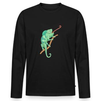 Green chameleon - Men's Premium Organic Long Sleeve Shirt - black - Front - Nico (187cm)