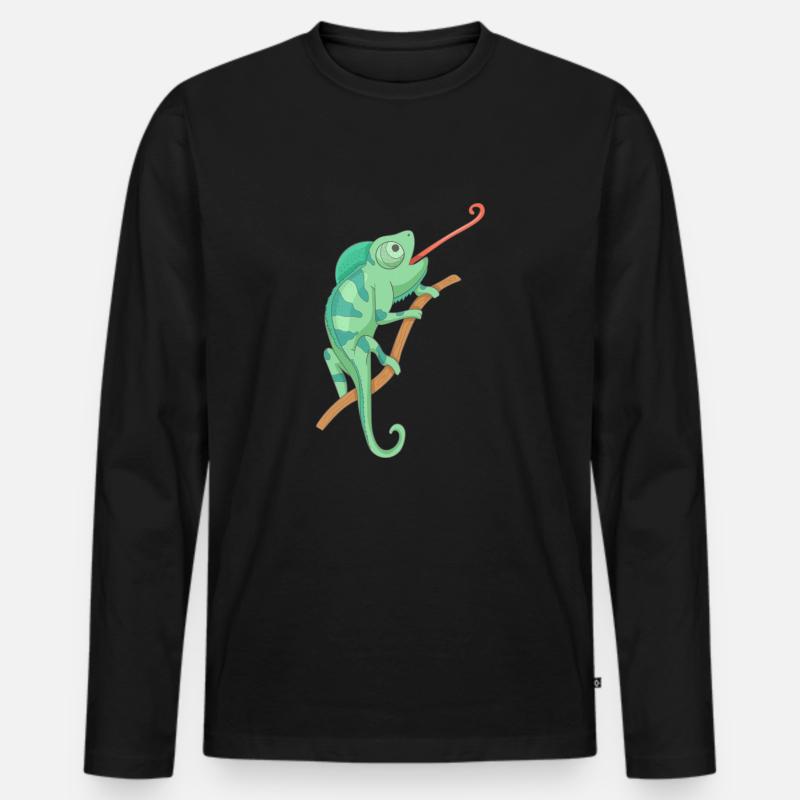 Grünes Chamäleon - Männer Premium Bio Langarmshirt - Schwarz