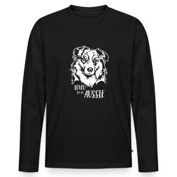 Australian Shepherd loved by an Aussie Wilsigns - Men's Premium Organic Long Sleeve Shirt - black - Front - Nico (187cm)