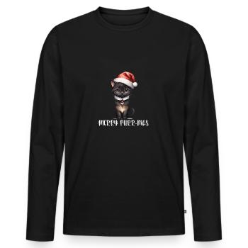 Christmas Cat ~ Funny T-Shirt, Purr-Mas - Männer Premium Bio Langarmshirt - Schwarz - Vorne - Nico (187cm)