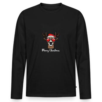 Merry Christmas Reindeer Xmas Family Men Women - Männer Premium Bio Langarmshirt - Schwarz - Vorne - Nico (187cm)
