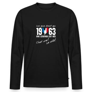 Né en 1963 - Coq aux couleurs françaises - T-shirt manches longues Premium bio Homme - noir - Devant - Nico (187cm)