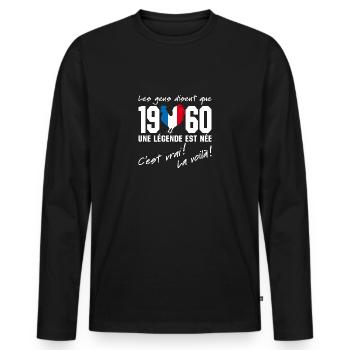 Né en 1960 - Coq aux couleurs françaises - T-shirt manches longues Premium bio Homme - noir - Devant - Nico (187cm)