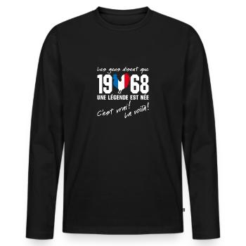 Né en 1968 - Coq aux couleurs françaises - T-shirt manches longues Premium bio Homme - noir - Devant - Nico (187cm)