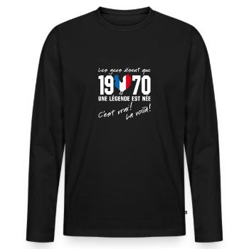Né en 1970 - Coq aux couleurs françaises - T-shirt manches longues Premium bio Homme - noir - Devant - Nico (187cm)