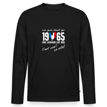 Né en 1965 - Coq aux couleurs françaises - T-shirt manches longues Premium bio Homme - noir - Devant - Nico (187cm)