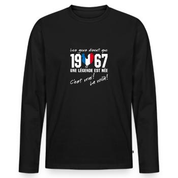 Né en 1967 - Coq aux couleurs françaises - T-shirt manches longues Premium bio Homme - noir - Devant - Nico (187cm)
