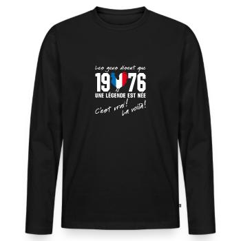 Né en 1976 - Coq aux couleurs françaises - T-shirt manches longues Premium bio Homme - noir - Devant - Nico (187cm)