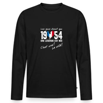 Né en 1954 - Coq aux couleurs françaises - T-shirt manches longues Premium bio Homme - noir - Devant - Nico (187cm)