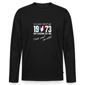 Né en 1973 - Coq aux couleurs françaises - T-shirt manches longues Premium bio Homme - noir - Devant - Nico (187cm)