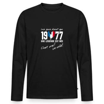Né en 1977 - Coq aux couleurs françaises - T-shirt manches longues Premium bio Homme - noir - Devant - Nico (187cm)