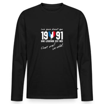 Né en 1991 - Coq aux couleurs françaises - T-shirt manches longues Premium bio Homme - noir - Devant - Nico (187cm)