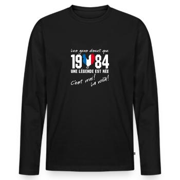 Né en 1984 - Coq aux couleurs françaises - T-shirt manches longues Premium bio Homme - noir - Devant - Nico (187cm)