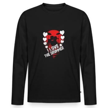 J’adore le batteur - j’adore la batterie - T-shirt manches longues Premium bio Homme - noir - Devant - Nico (187cm)